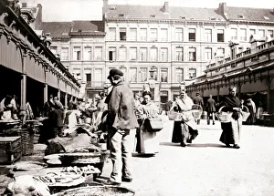 Market stalls, Antwerp, 1898. Artist: James Batkin