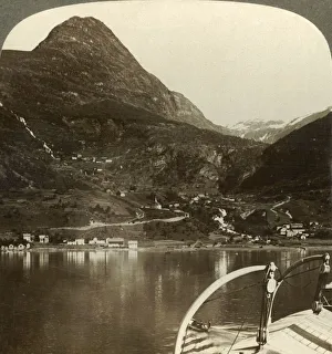 Geirangerfjord Prints: Marok and the giant heights behind it, S. S. E. from Geirangerfjord, Norway, c1905