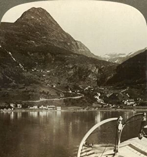 Underwood Travel Library Gallery: Marok and the giant heights behind it, S.S.E. from Geirangerfjord, Norway, c1905