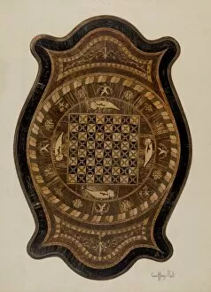Marquetry Table: Showing Inlay Top, 1937. Creator: Geoffrey Holt