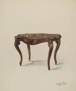 Holt Geoffrey Prints: Marquetry Table, Showing Style, c. 1937. Creator: Geoffrey Holt