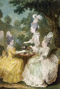 Marquise de Montesson, Marquise du Crest and Comtesse de Damas drinking Tea in Garden, 1773