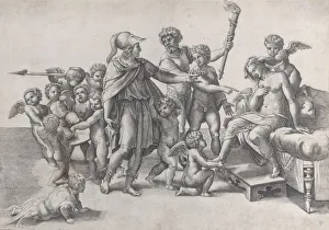 Wedding Prints: The marriage of Alexander and Roxana; Alexander surrounded by putti, offering a crown t