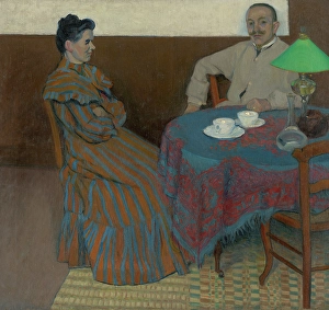 Julius Prints: Married Couple at the Table, 1900-1905. Creator: Julius Andorko