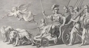 Etching And Engraving Prints: Mars on a chariot drawn by three lions, 1749. Creator: Charles Grignion
