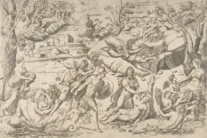 Mars and Rhea Silvia: in the centre Mars holds a shield and sword, Rhea Silvia sleep Mars and Rhea Silvia: in the centre Mars holds a shield and sword, Rhea Silvia sleep