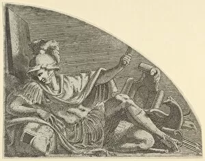 Lying Down Gallery: Mars seated on his Trophies, ca. 1542-45. Creator: Leon Davent
