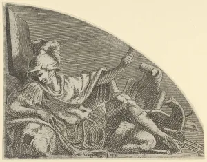 Reclining Collection: Mars seated on his Trophies, ca. 1542-45. Creator: Leon Davent