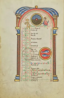 Missal Prints: Mars (?); Zodiacal Sign of Pisces; Stammheim Missal, probably 1170s. Creator: Unknown