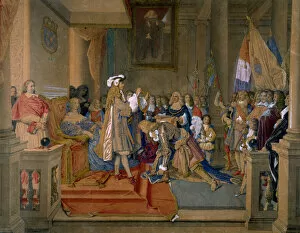 Gouache On Paper Gallery: Marshal Berwick receiving from King Philip V of Spain the Order of the Golden Fleece