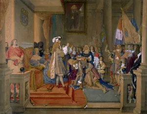 1864 Prints: Marshal Berwick receiving from King Philip V of Spain the Order of the Golden Fleece