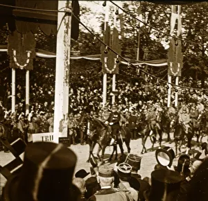 Marshal Ferdinand Foch and General Joseph Joffre during victory parade, Paris, France Marshal Ferdinand Foch and General Joseph Joffre during victory parade, Paris, France