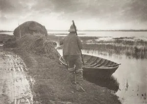 Marsh Prints: Marshman Going to Cut Schoof-Stuff, 1886. Creator: Peter Henry Emerson