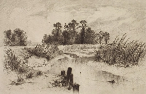 Marsh Prints: Marshy Landscape with Stream, c1860-1900. Creator: Thomas Moran