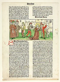 The Martyrdom of Saint Lucy from Heiligenleben, Sommerteil (Lives...1488...assembled 1929. Creators: Unknown, Anton Koberger, Jacobus de Voragine, Wilhelm Ludwig Schreiber)