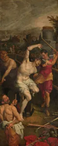 Beating Prints: The Martyrdom of Saint Sebastian of Rome, 1575. Creator: Ambrosius Francken I