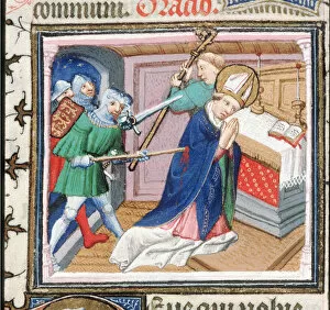 Medieval Illuminated Letter Gallery: The Martyrdom of Saint Thomas Becket, 1460s. Creator: Anonymous