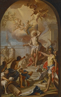 Sebastian Prints: The Martyrdom of St Sebastian, about 1780. Creator: Giacinto Diana