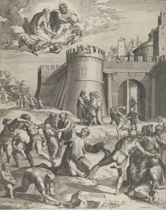 St Stephen Prints: The Martyrdom of St Stephen, 1576. Creator: Cornelis Cort
