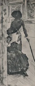 Mary Cassatt in the Louvre, c. 1880, (1946). Artist: Edgar Degas