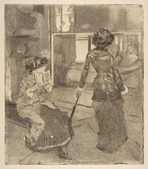 Cassatt Prints: Mary Cassatt at the Louvre: The Etruscan Gallery, 1879-80. Creator: Edgar Degas