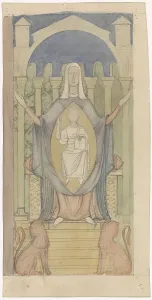 Lions Prints: Mary with Christ child, sitting on the throne of Solomon