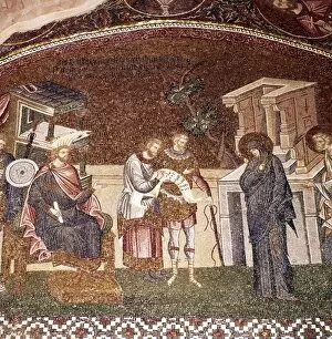 Byzantine Gallery: Mary and Joseph before Cyrenius, Byzantine Mosaic, Chora Church, Istanbul, c1310-1320