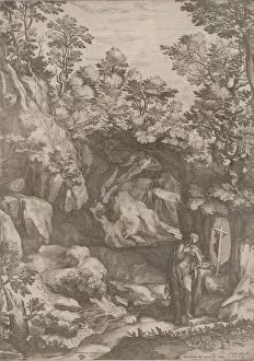 Cornelis Cort Gallery: Mary Magdalen Repentant in the Wilderness, 1573. Creator: Cornelis Cort