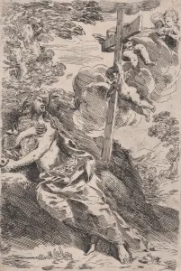 Mary Magdalene in the desert, a cross borne by angels at the right, ca. 1630 Mary Magdalene in the desert, a cross borne by angels at the right, ca. 1630