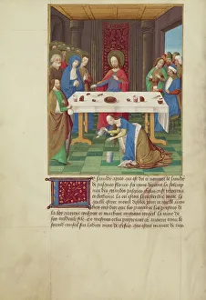 Mary Magdalene and Martha Inviting Christ and the Virgin to Dinner at the Home... about 1480-1490. Creators: Master of Guillaume Lambert, Workshop of Master of Guillaume Lambert