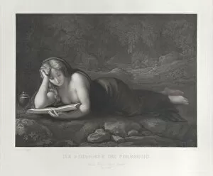 Mary Magdalene reading in the desert, 1827-75. Creator: Johann Heinrich Friedrich Ludwig Knolle