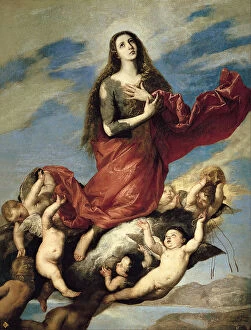 Mary Magdalene Taken up to Heaven. Artist: Ribera, Jose, de (1591-1652)