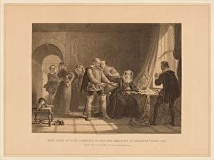 Mary Stuart Gallery: Mary Queen of Scots Compelled To Sign Her Abdication in Lochleven Castle, 1567, (1878)