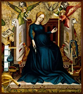 Mary at the Spinning Wheel from Güssing, c. 1410. Creator: Anonymous