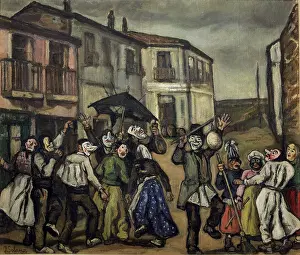 Carnival Prints: Mascaras en la calle, 1933. Creator: Jose Gutierrez Solana