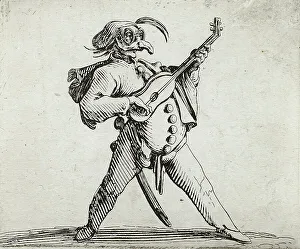 Etching With Engraving Prints: A Mashed Actor Playing the Guitar, 1616. Creator: Jacques Callot