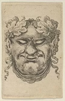 Mask of Bacchus with a Wreath of Grape Leaves and Ribbon, from Divers Masques, ca