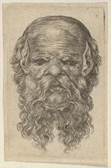 Ears Prints: Mask of a Bald Man with Pointed Ears and a Long, Parted Beard, from Divers Masques, ca