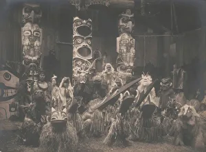 British Columbia Prints: Masked dancers-Qagyuhl, c1914. Creator: Edward Sheriff Curtis