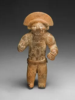 Ceramic And Pigment Collection: Masked Figurine with Boar Headdress, Possibly a Ocarina (Whistle), c. A.D. 1300