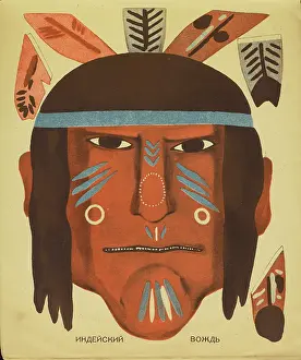 Childrens Book Prints: Six Masks: Indian Chief, Early 1930s. Creator: Yermolayeva, Vera Mikhailovna (1893-1938)