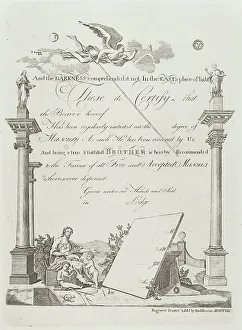 Masonic Lodge Prints: Masonic Certificate, 1796 (printed 1954). Creator: Paul Revere