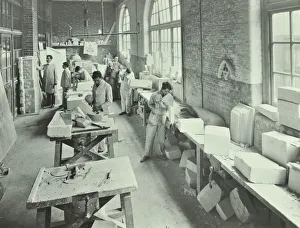 Chiselling Prints: Masonry students, School of Building, Brixton, London, 1911