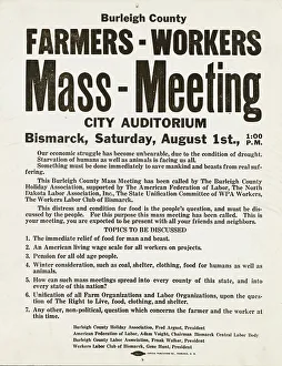 Workers Rights Prints: Mass meeting poster. Burleigh County, North Dakota, 1937-08. Creator: Russell Lee