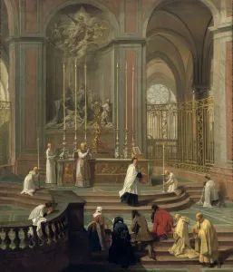 Respecting Prints: Mass said by the canon de la Porte, or the main altar of Notre Dame, Paris, 1708-1710