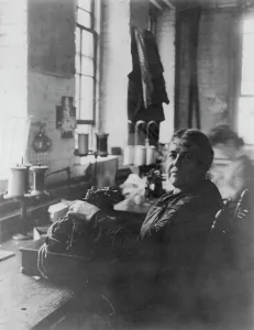 Massachusetts. Lynn. shoe factories, 1895?: Miss Eliza Combs, typical old maid worker, (1895?). Creator: Frances Benjamin Johnston. Massachusetts. Lynn. shoe factories, 1895?: Miss Eliza Combs, typical old maid worker, (1895?)