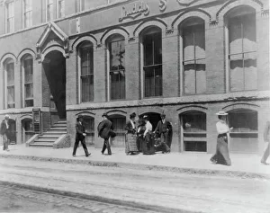 Massachusetts. Lynn. shoe factories, 1895?: sidewalk scene outside Luddy Co. (1895?). Creator: Frances Benjamin Johnston