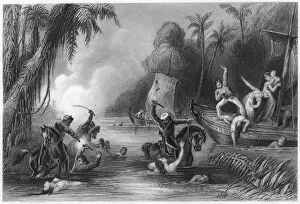 Massacre in the boats off Cawnpore, 1857, (c1860)