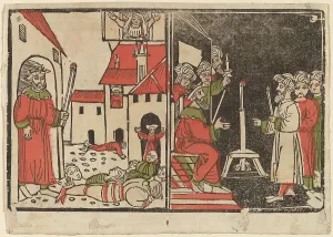 Massacre Prints: Massacre of the Firstborn and Egyptian Darkness, c. 1490. Creator: Unknown