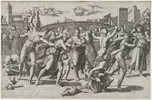 Slaughtering Collection: The Massacre of the Innocents, ca. 1512-13. Creator: Marcantonio Raimondi